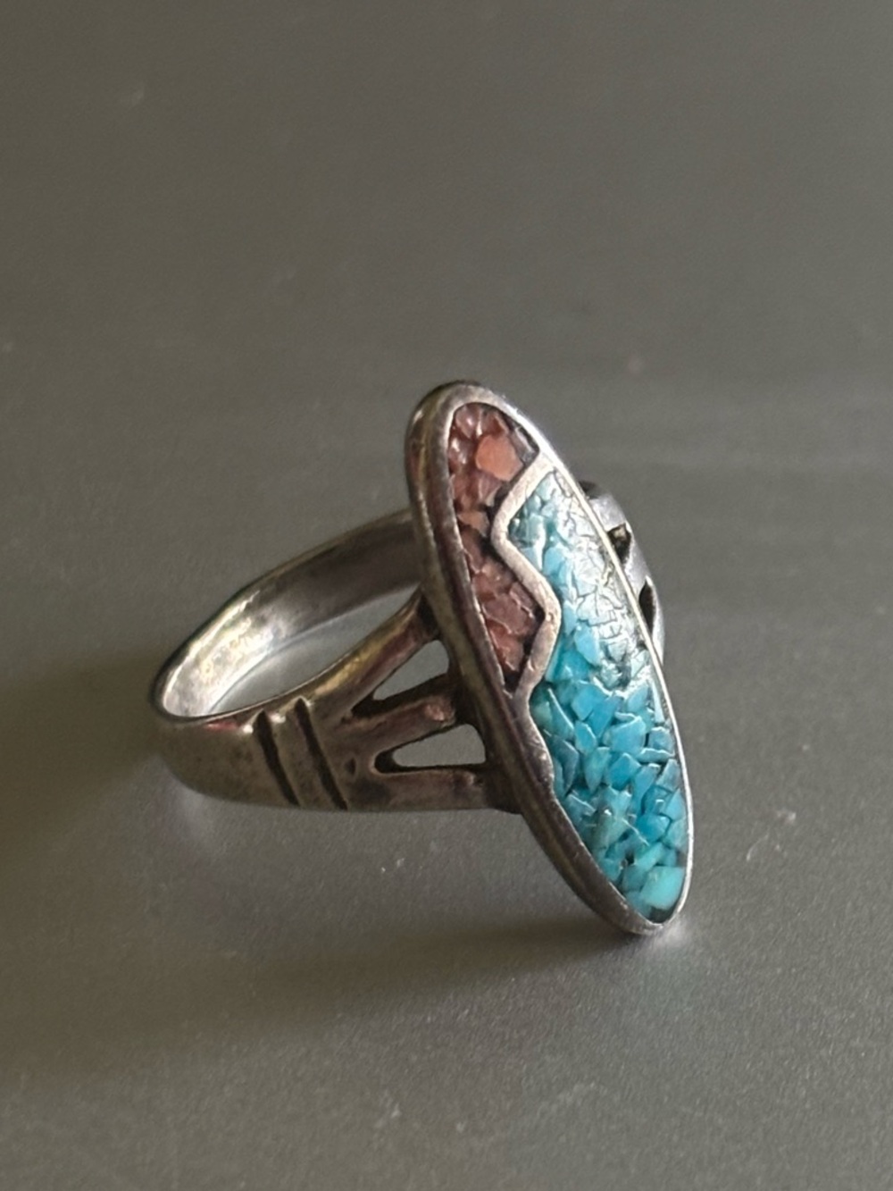 Sterling Silver Turquoise and Red and Blue Stone Inlay Women's Ring
